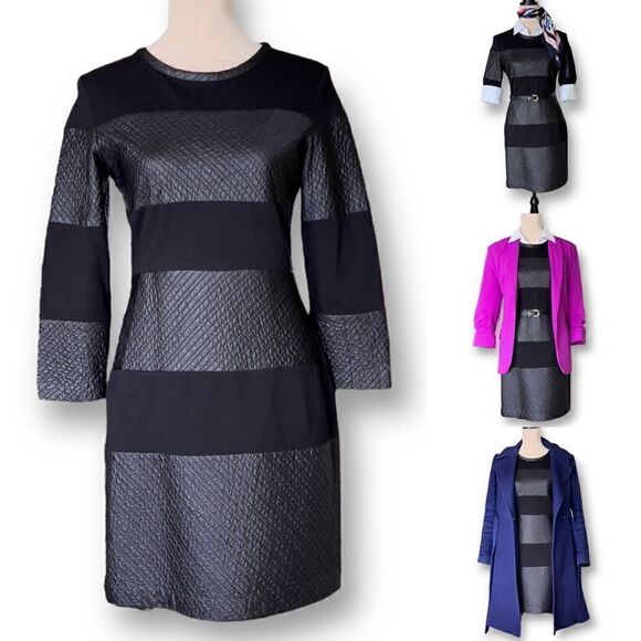 Theory Black Goshen Pryor Striped Body-con Knee Length Dress, Size Medium - Picture 1 of 11